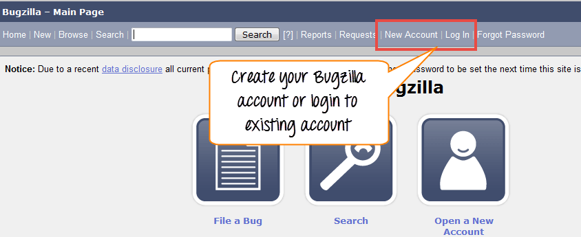 Log-in to Bugzilla