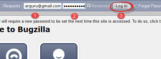 Log-in to Bugzilla