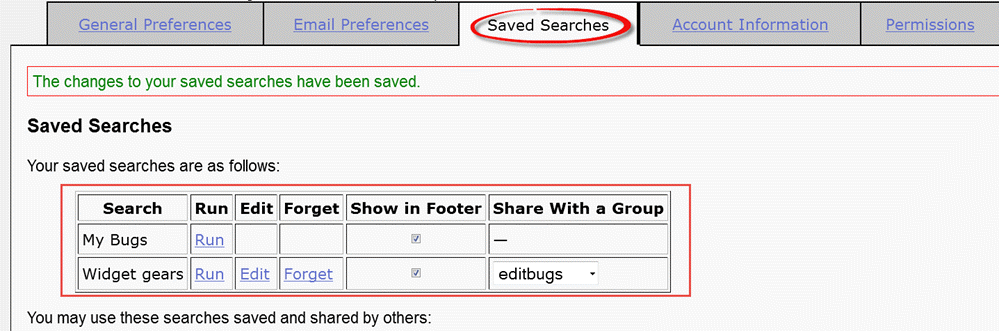 Saved Searches Preference