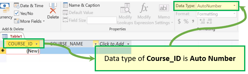 Create Table – Datasheet View