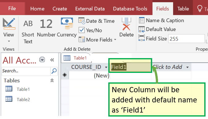Create Table – Datasheet View