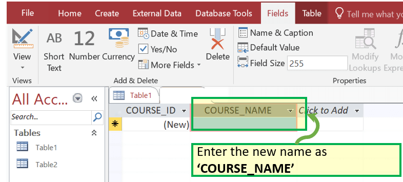 Create Table – Datasheet View