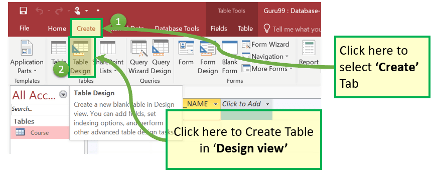 Create Table – Design View
