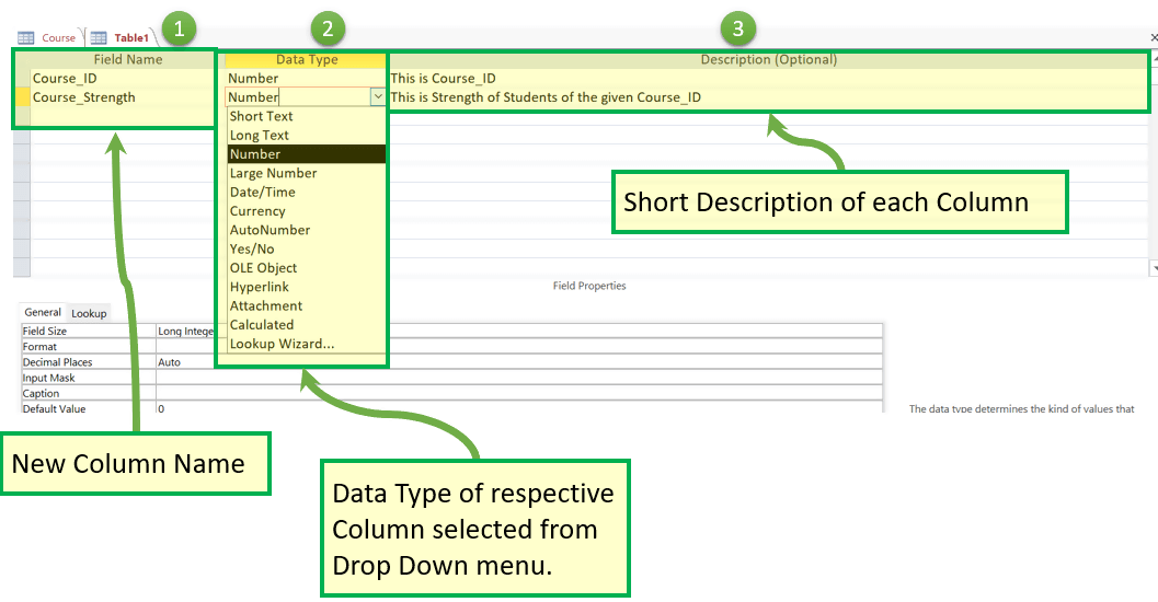 Create Table – Design View
