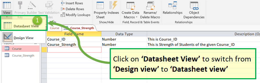 Switch views between Datasheet and Design