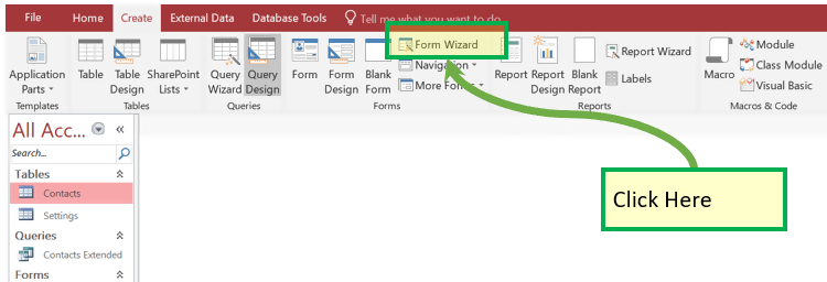 Create using Form Wizard