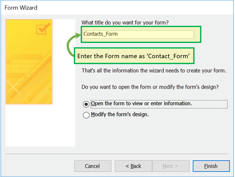 Create using Form Wizard