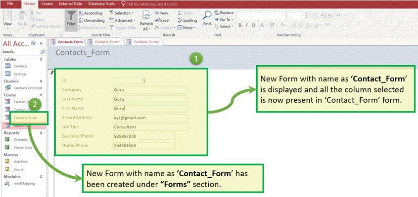 Create using Form Wizard