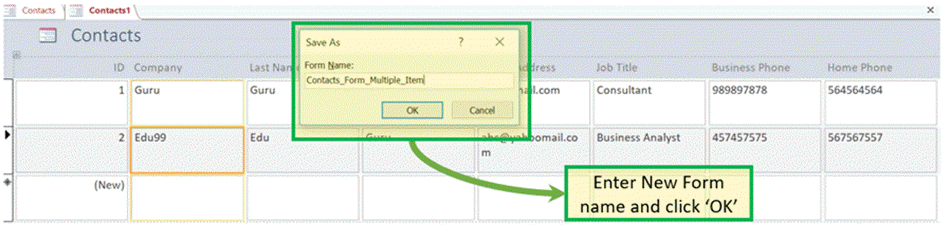 Create form by 'Multiple Item'