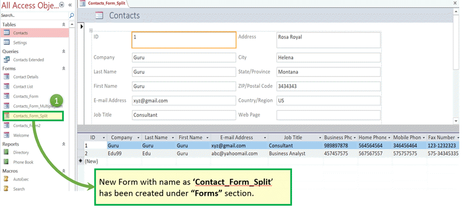 Create form by 'Split from'