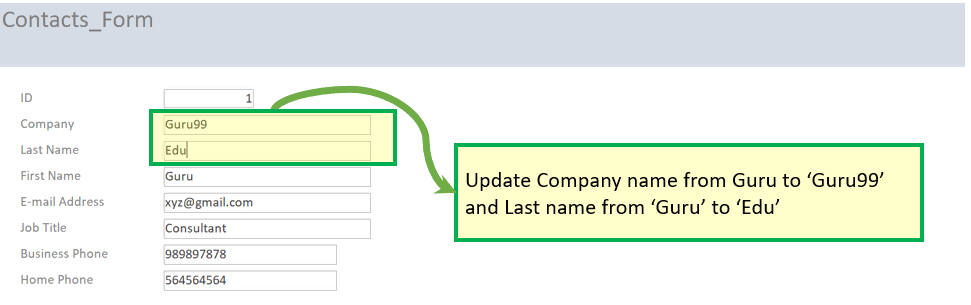 Edit the existing record via Form