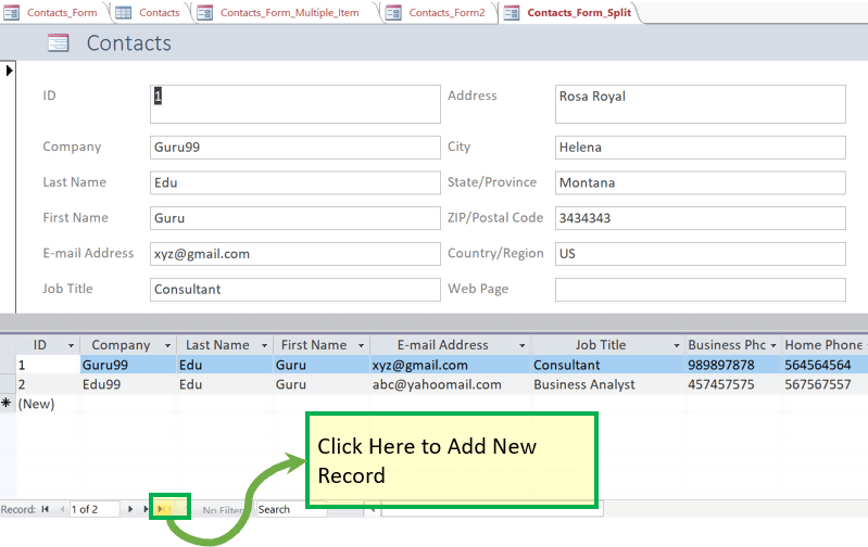 Add a record to a Form