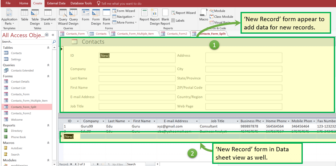 Add a record to a Form
