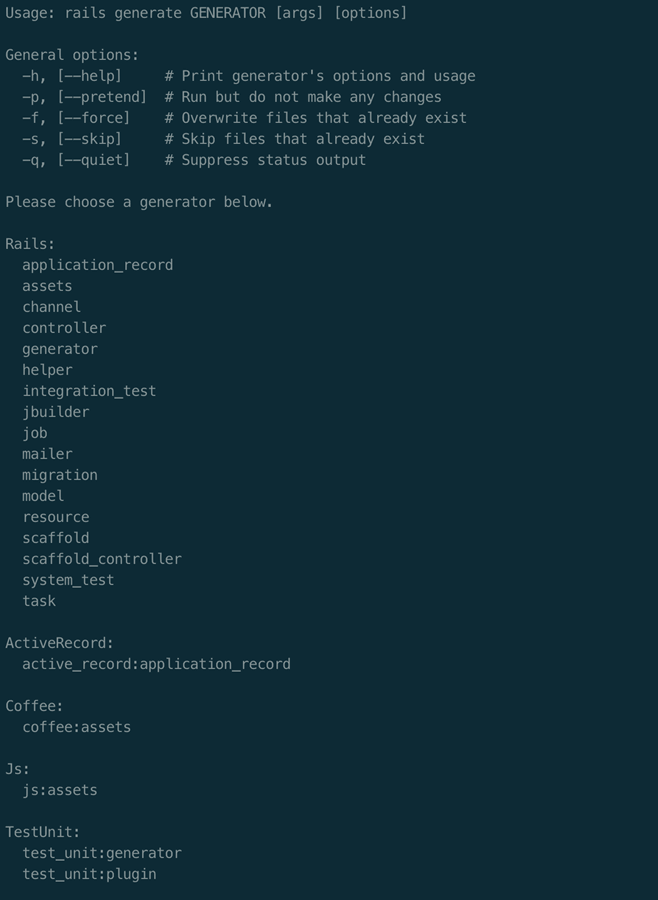 Rails – Generate commands