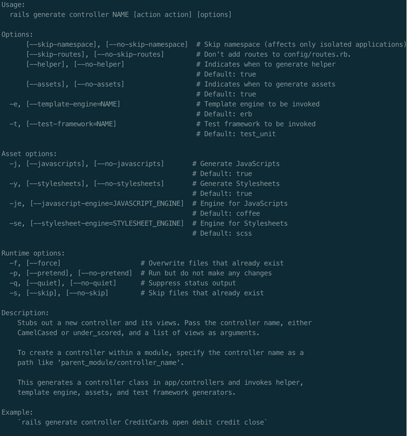 Rails – Generate commands