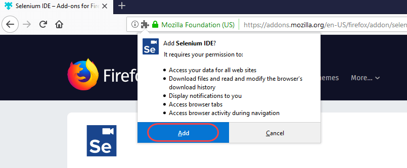Install Selenium IDE for Firefox