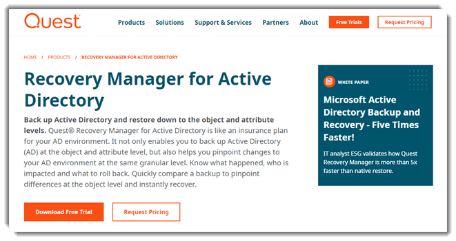 Recovery Manager for Active Directory