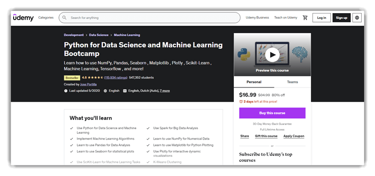 Python for Data Science and Machine Learning Bootcamp