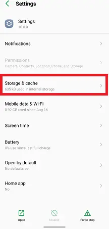 Clear Setting’s storage