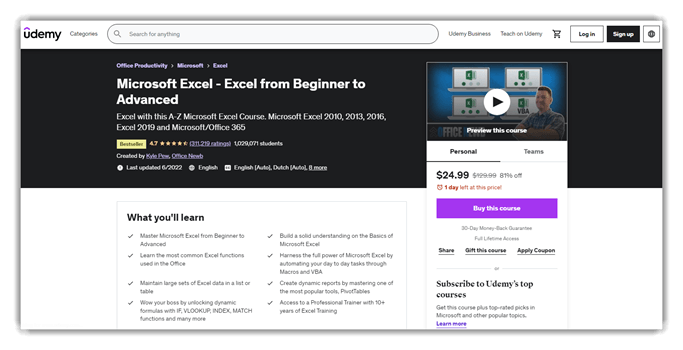 Excel from Beginner to Advanced - Udemy