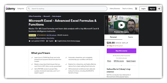 Excel Advanced Excel Formulas & Functions - Udemy