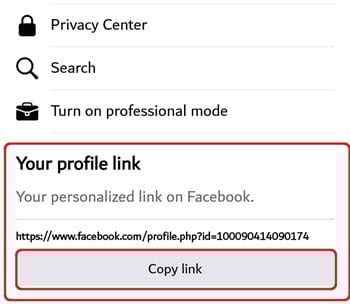 Locate the Facebook Profile URL On Mobile App