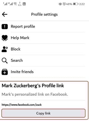 Locate the Facebook Profile URL On Mobile App