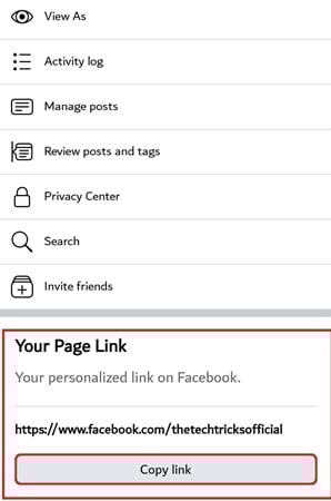 Retrieve the Facebook Business Page URL Through Mobile App