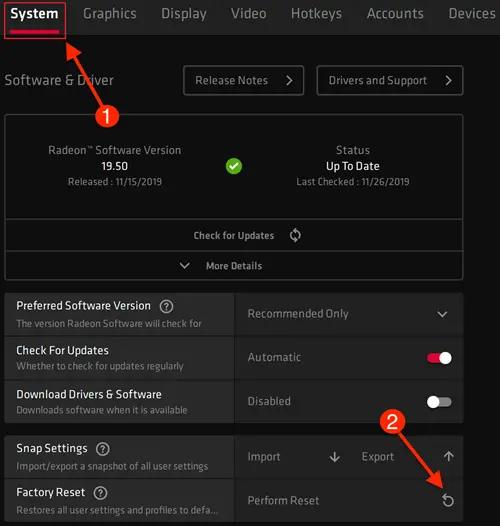 Use the Graphic Card Settings Window to Reset the Drivers-AMD Graphics Card