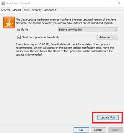 Update the Java Runtime Environment