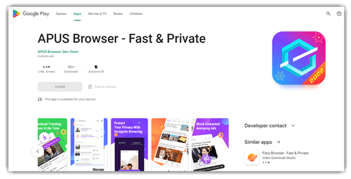 APUS Browser: private Browser, video downloader