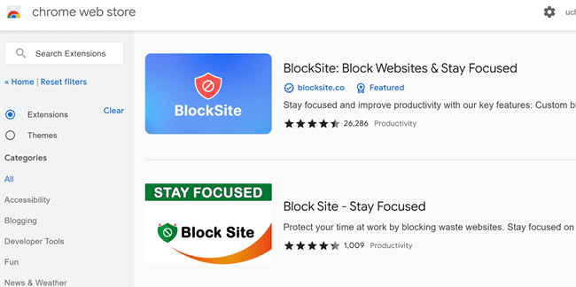 Block websites with the Chrome extension