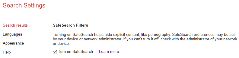 Blocking a website using the Google SafeSearch