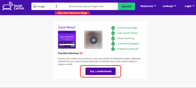 Find Someone using Social Catfish Reverse Image Search