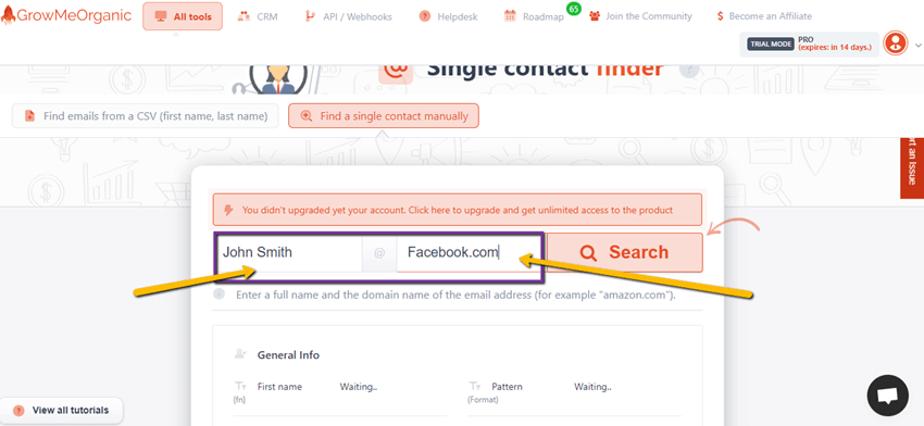 Find Email on Facebook Using GrowMeOrganic
