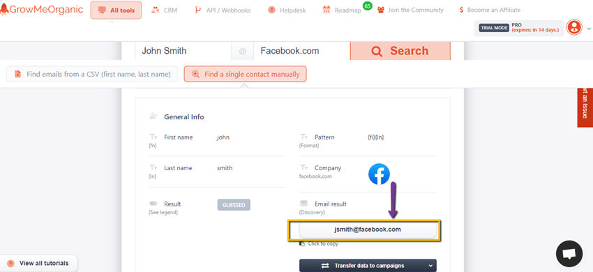 Find Email on Facebook Using GrowMeOrganic