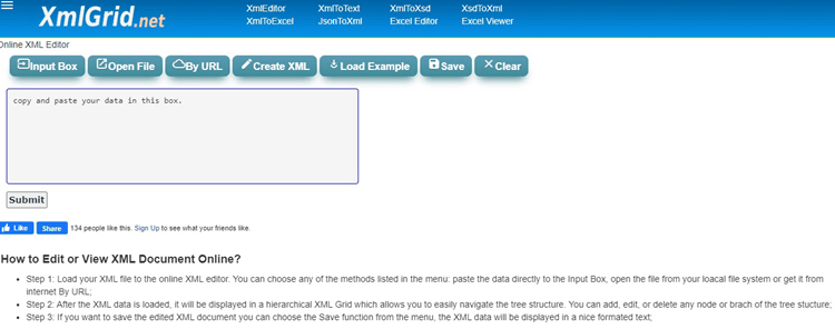Open the XML file online using XMLGrid.net