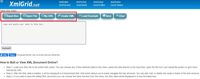 Open the XML file online using XMLGrid.net