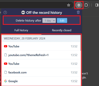 Find Incognito History Using Browser Extension