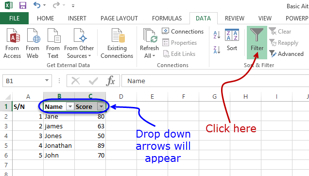 Data Filters in Excel