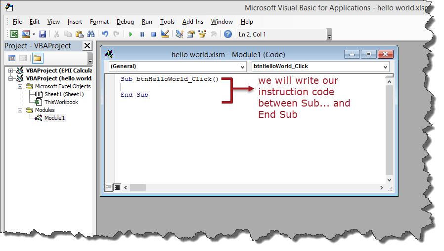 VBA Hello World Program