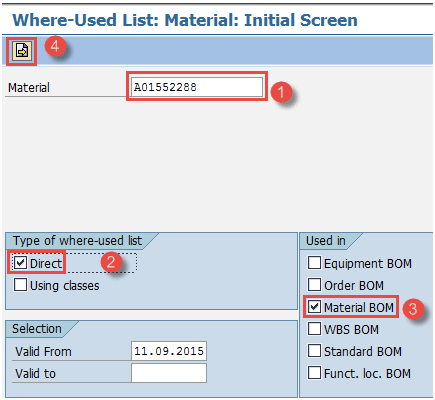 Display 'where-used list' in BOM