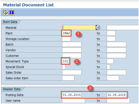 Display Material Document List in SAP