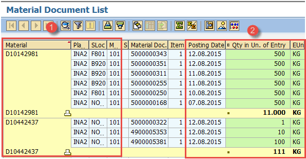Display Material Document List in SAP