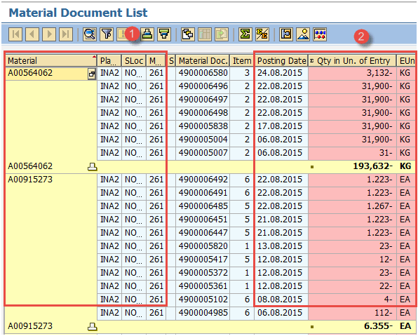 Display Material Document List in SAP