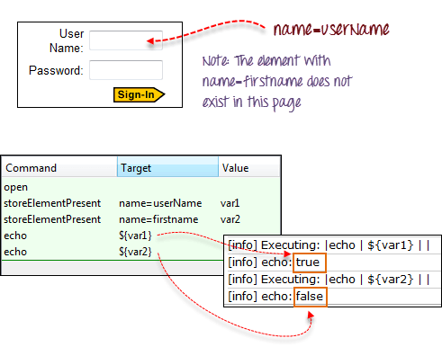 How to enhance a script using Selenium IDE StoreElementPresent