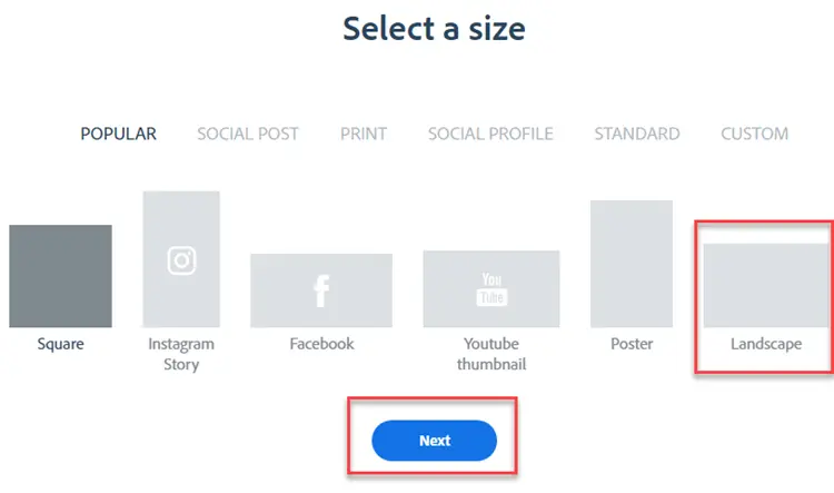 Select the size of your Image