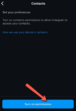 Instagram permissions activation