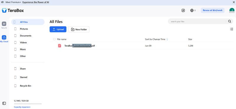 TeraBox User Interface
