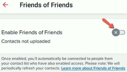 Tinder contact sync toggle switch